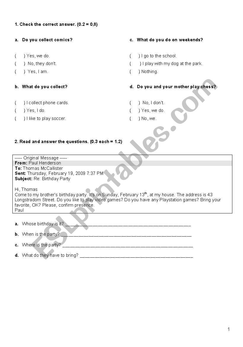 Simple present evaluation worksheet