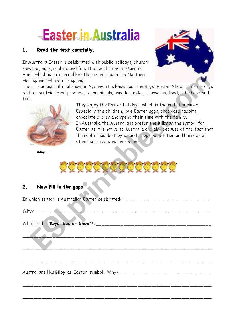 Easter in Australia worksheet