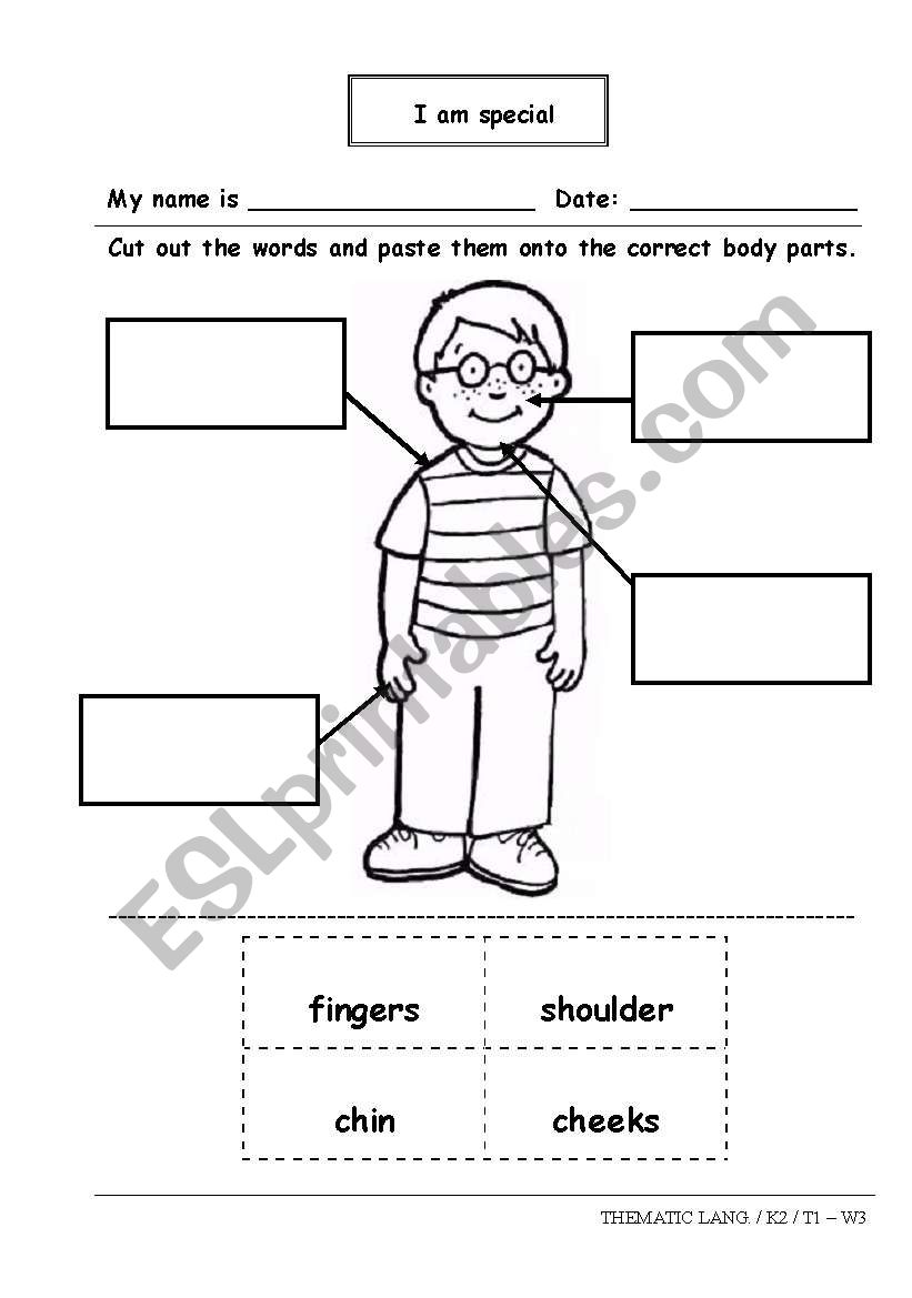 I am special - Body parts worksheet