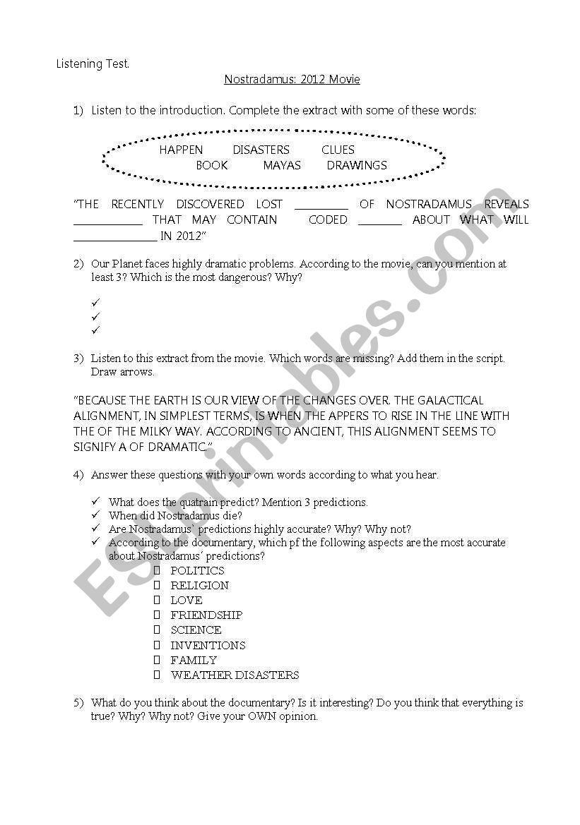 Listening Test: Nostradamus Documentary