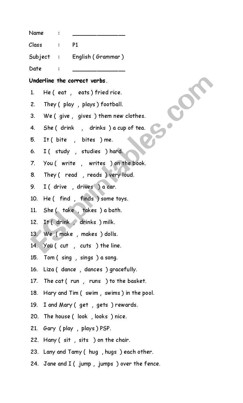 verbs ( present tense ) worksheet