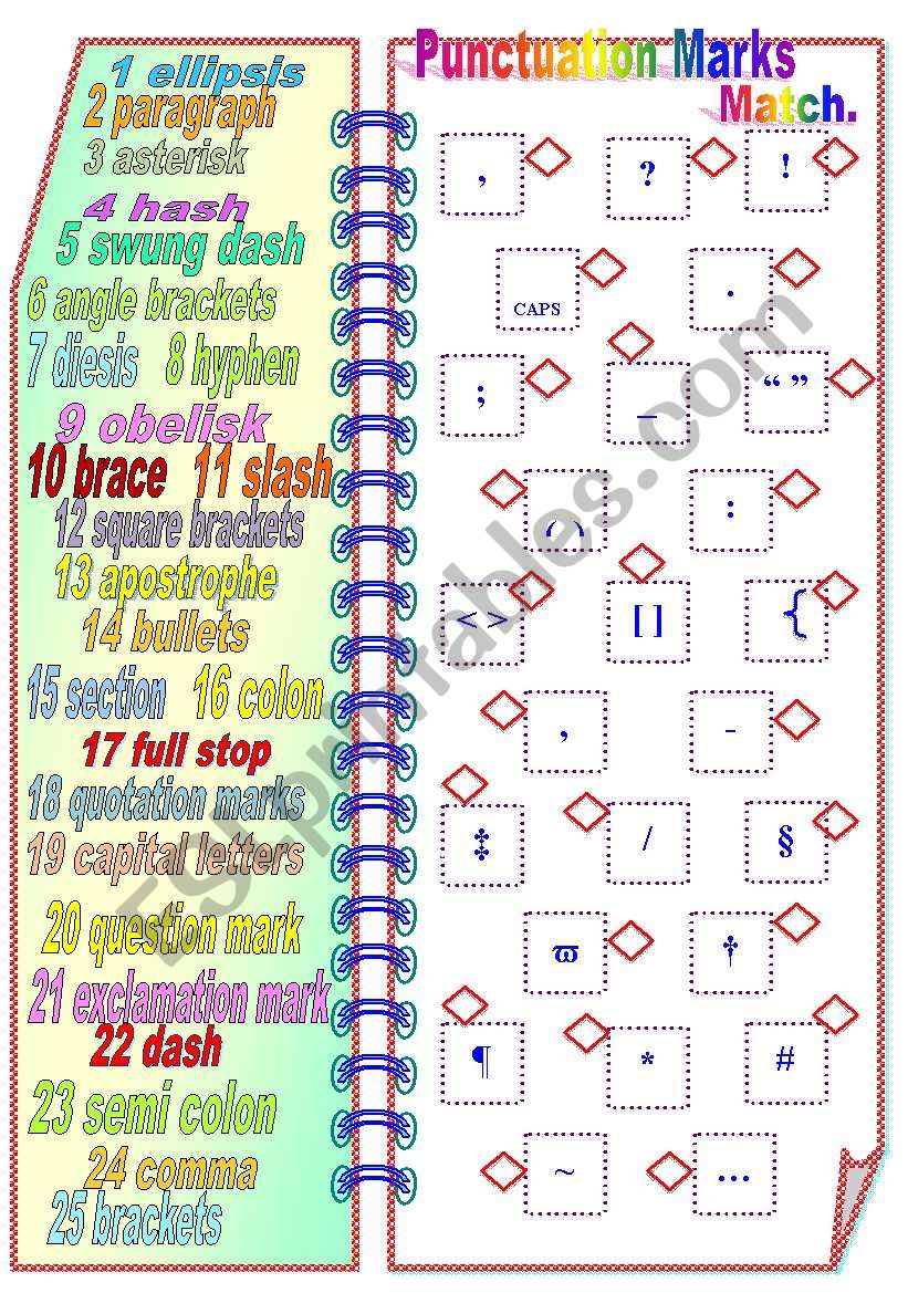 Punctuation Marks - Matching activity ** fully editable