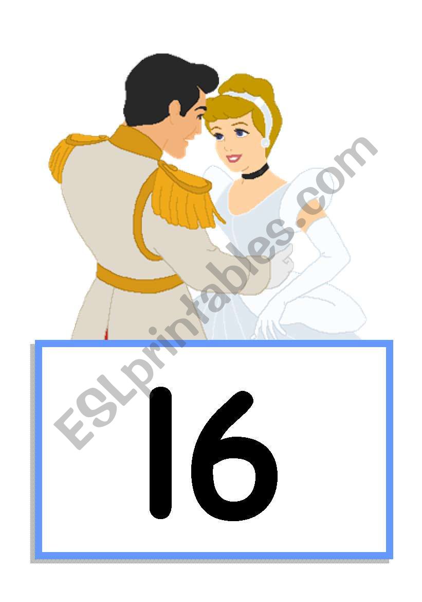 Princess Number Cards 16-18 worksheet