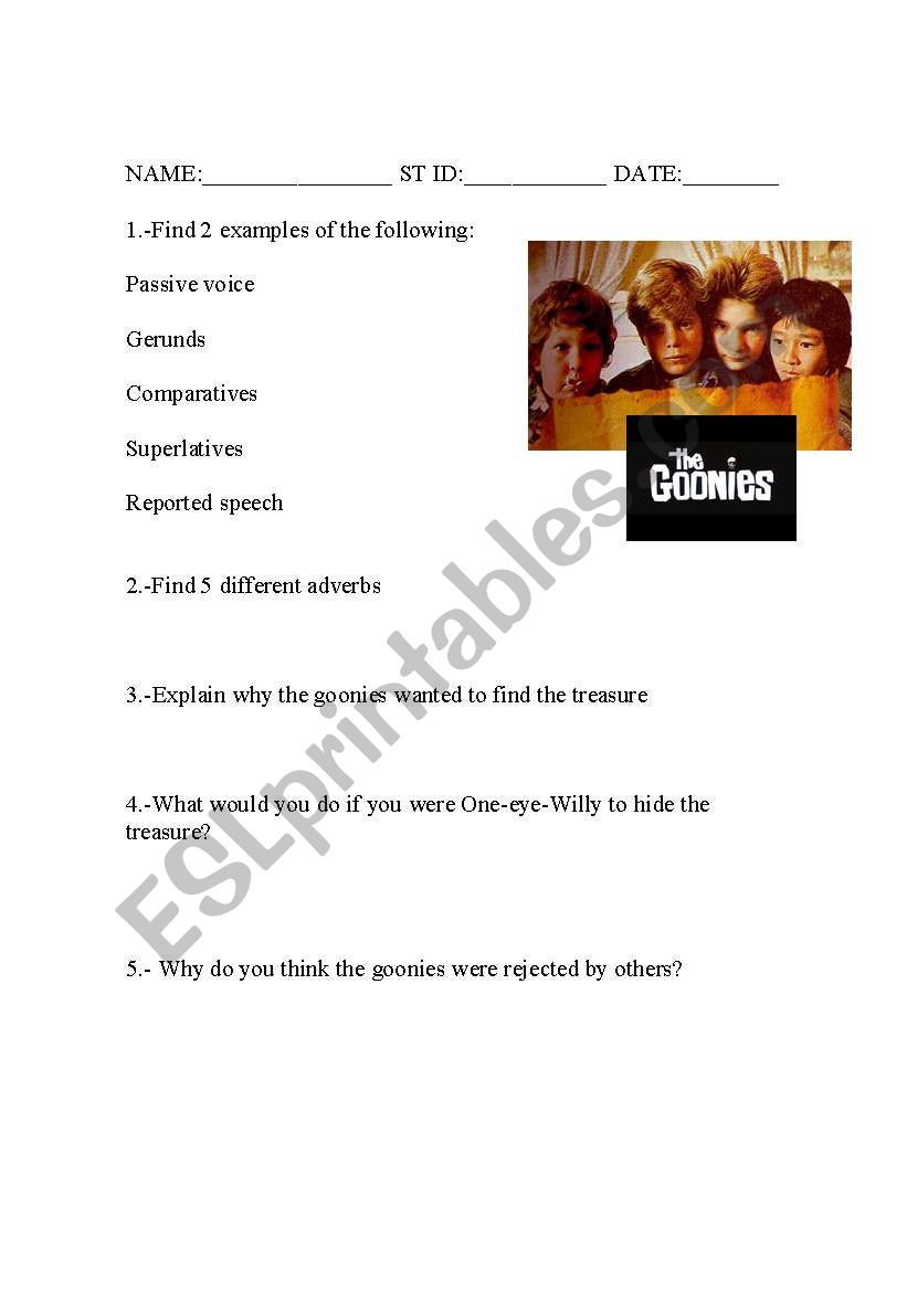 The Goonies worksheet