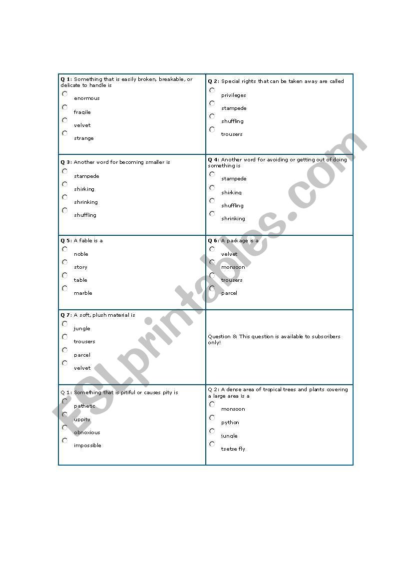 vocabulary worksheet