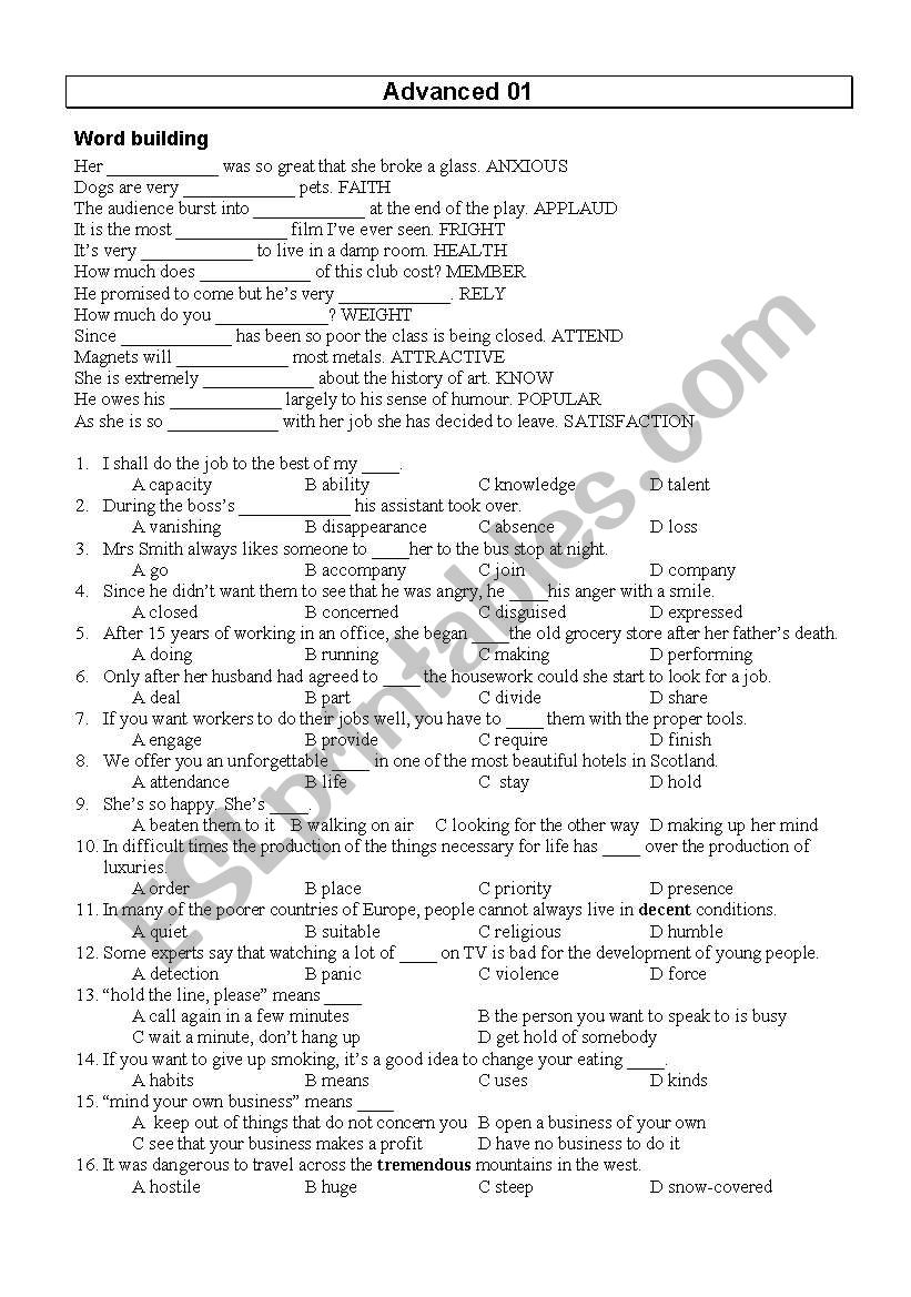 Wordbuilding 1 worksheet