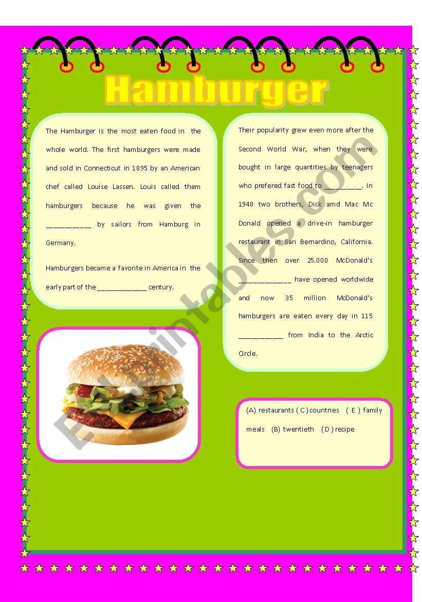 Hamburger worksheet