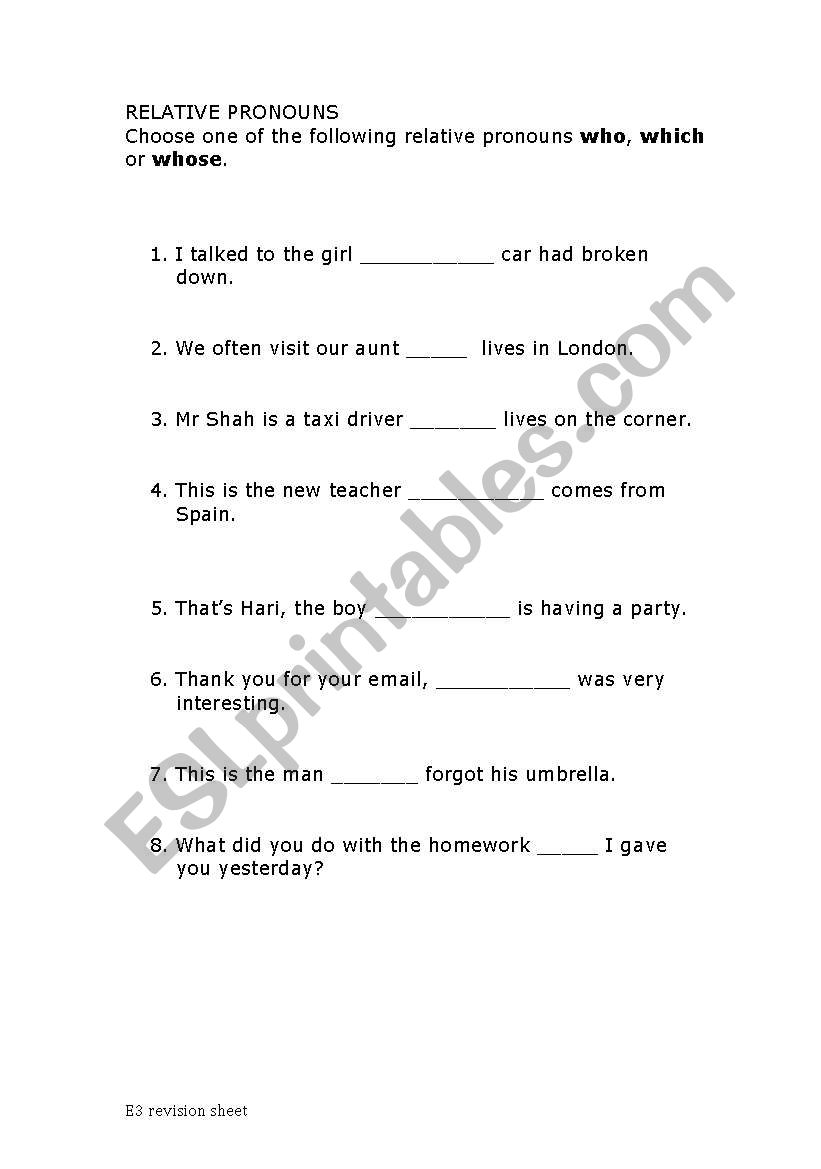 Relative pronouns (sentences for revision)