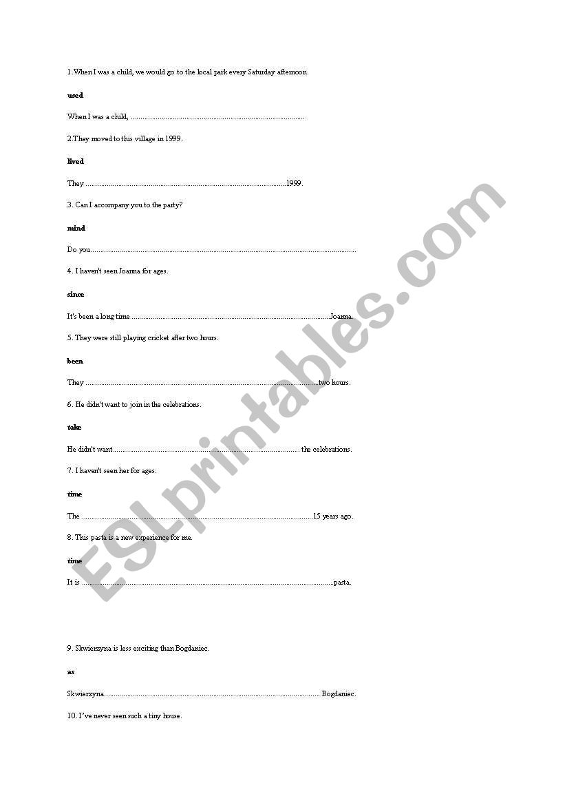 Transformations worksheet