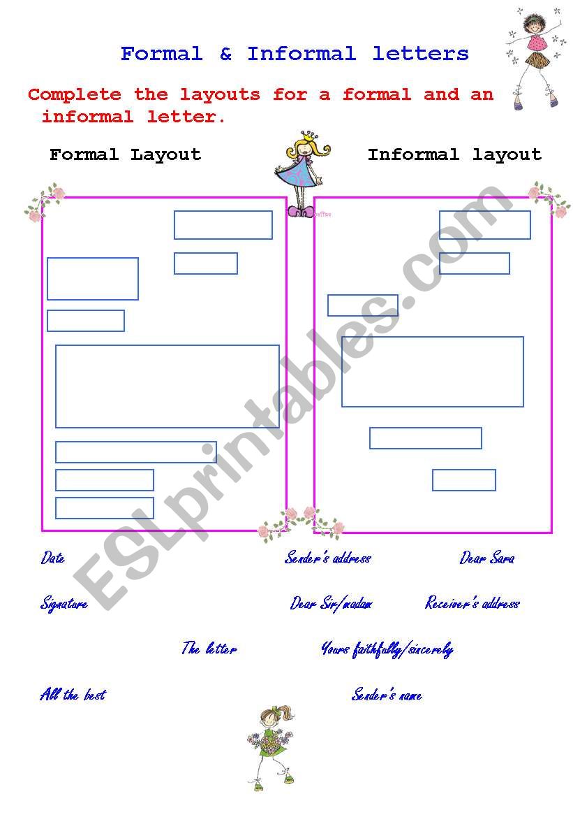 formal & informal letters worksheet