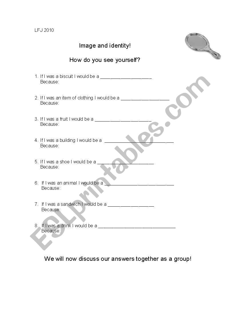 Image and identity worksheet