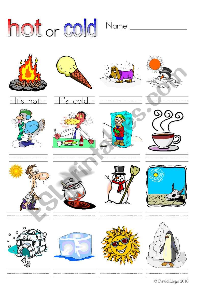 Hot or Cold?: worksheets and flash cards part 1 of 2 (5 pages)
