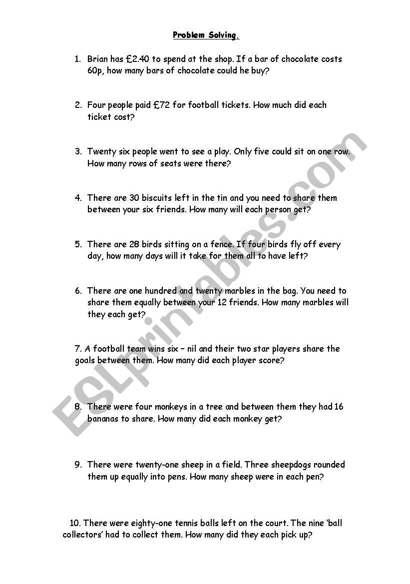 Problem solving worksheet