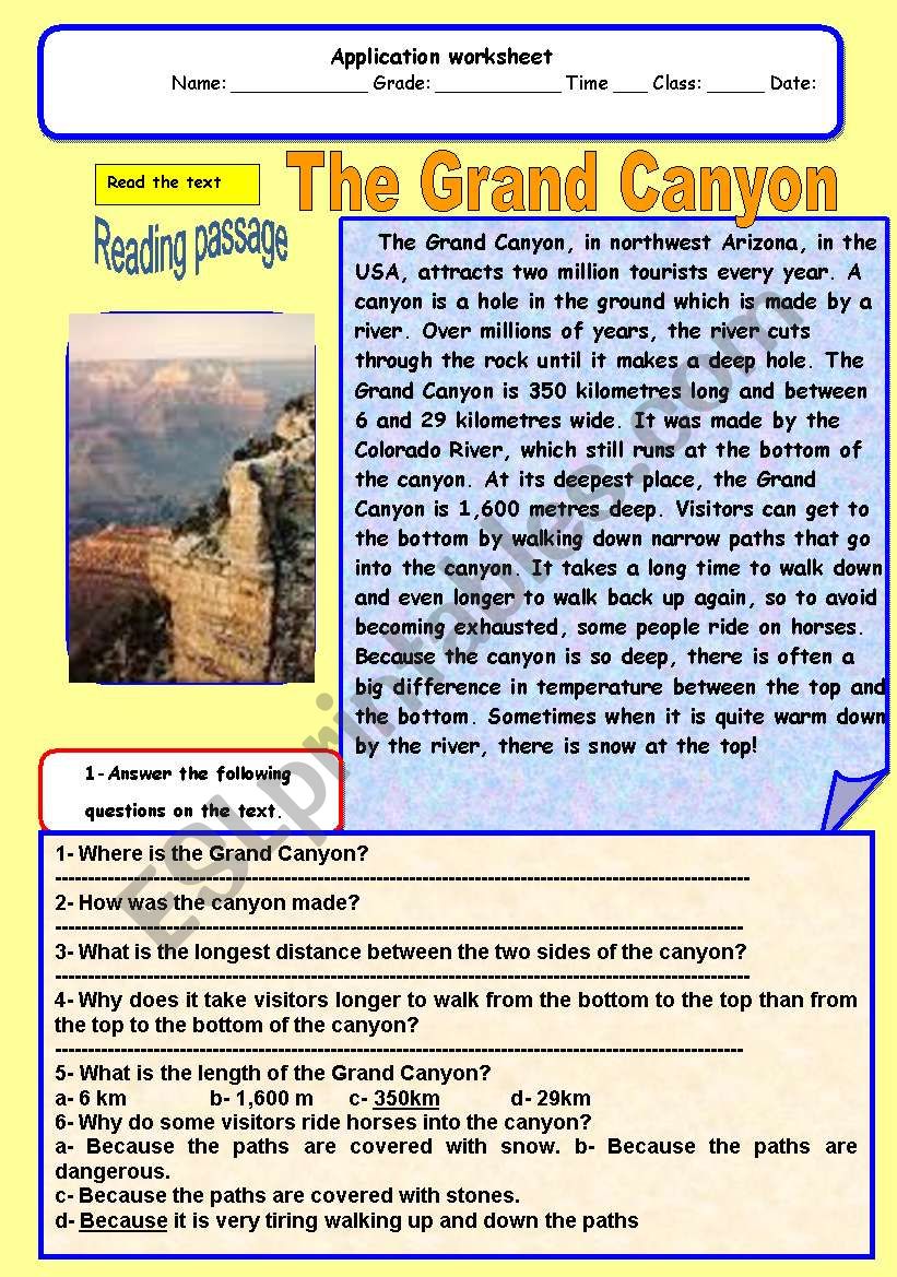 The grand canyon worksheet