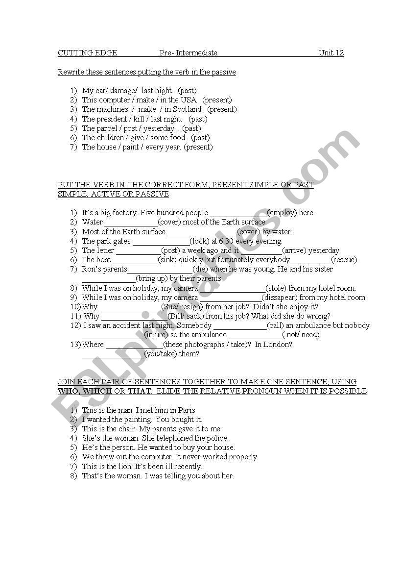 Passive voice- relative pronouns (Cutting Edge pre-intermediate unit 12)