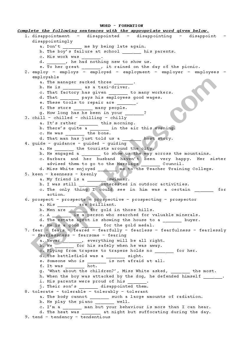 word formation worksheet