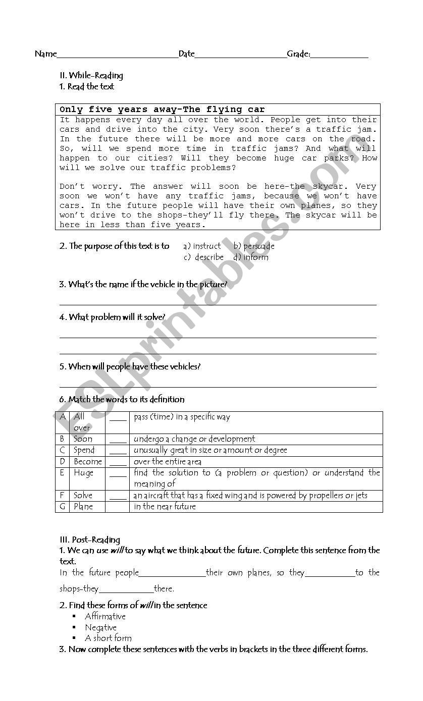 The flying car worksheet