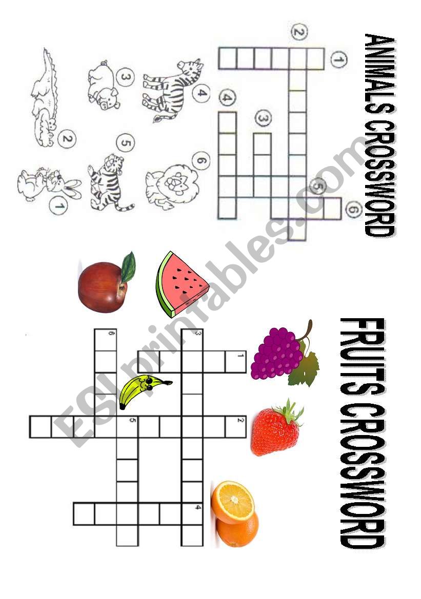 Animals and Fruits Crossword worksheet