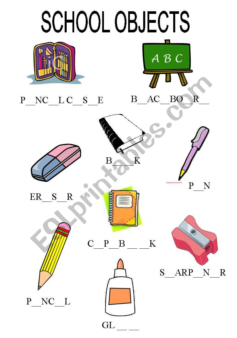 School obejcts worksheet