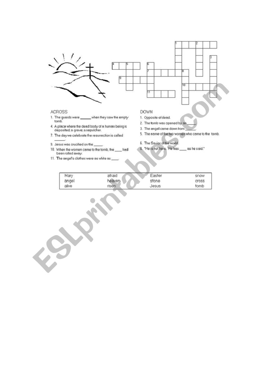 easter crossword worksheet