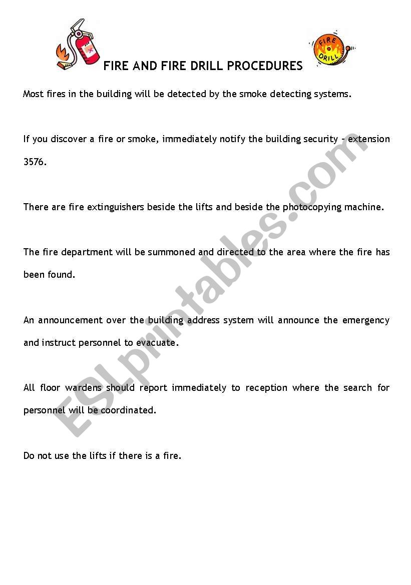 fire drill worksheet