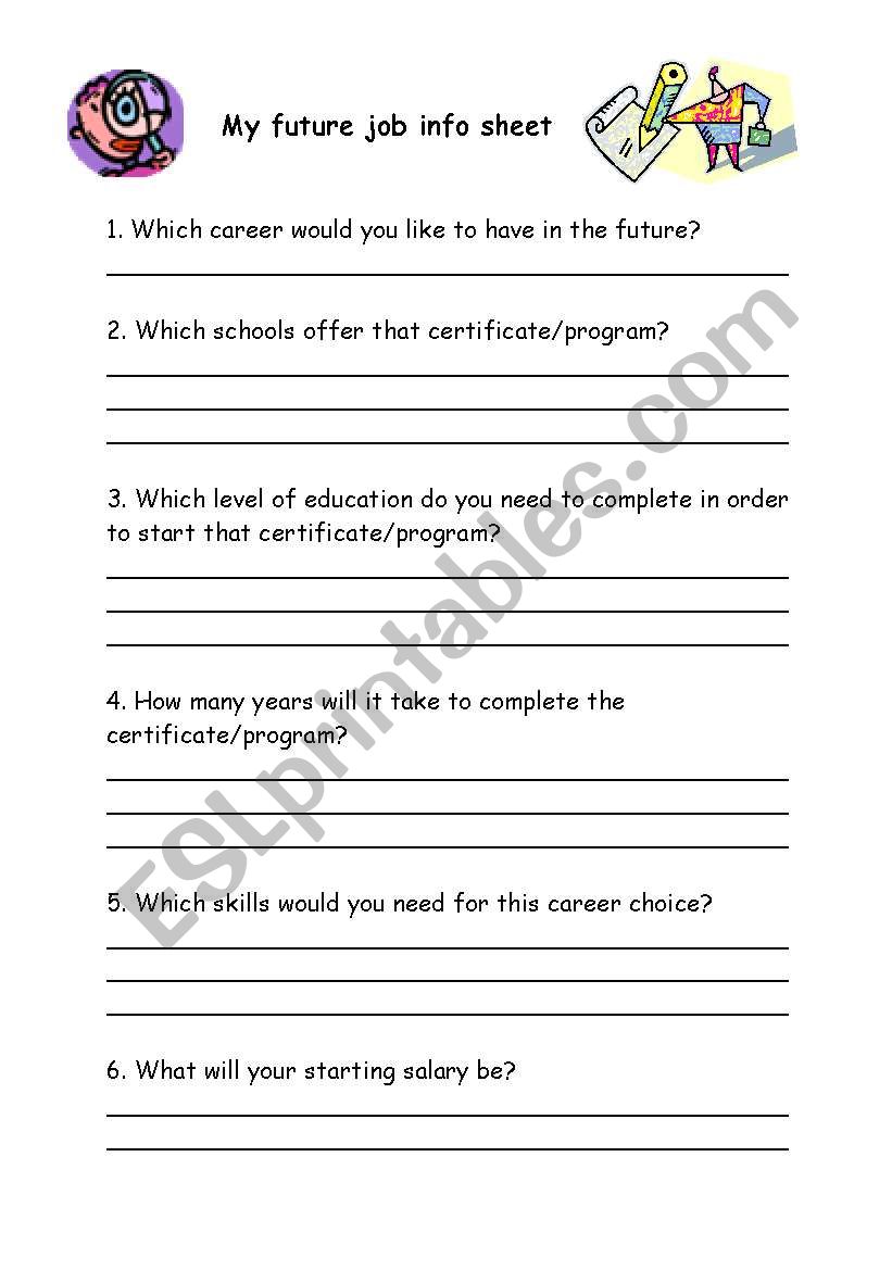 My Future Job Sheet worksheet