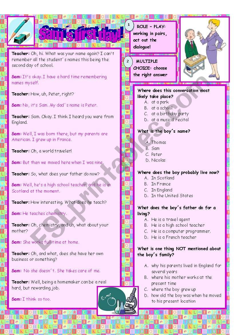 SamÂ´s first day worksheet