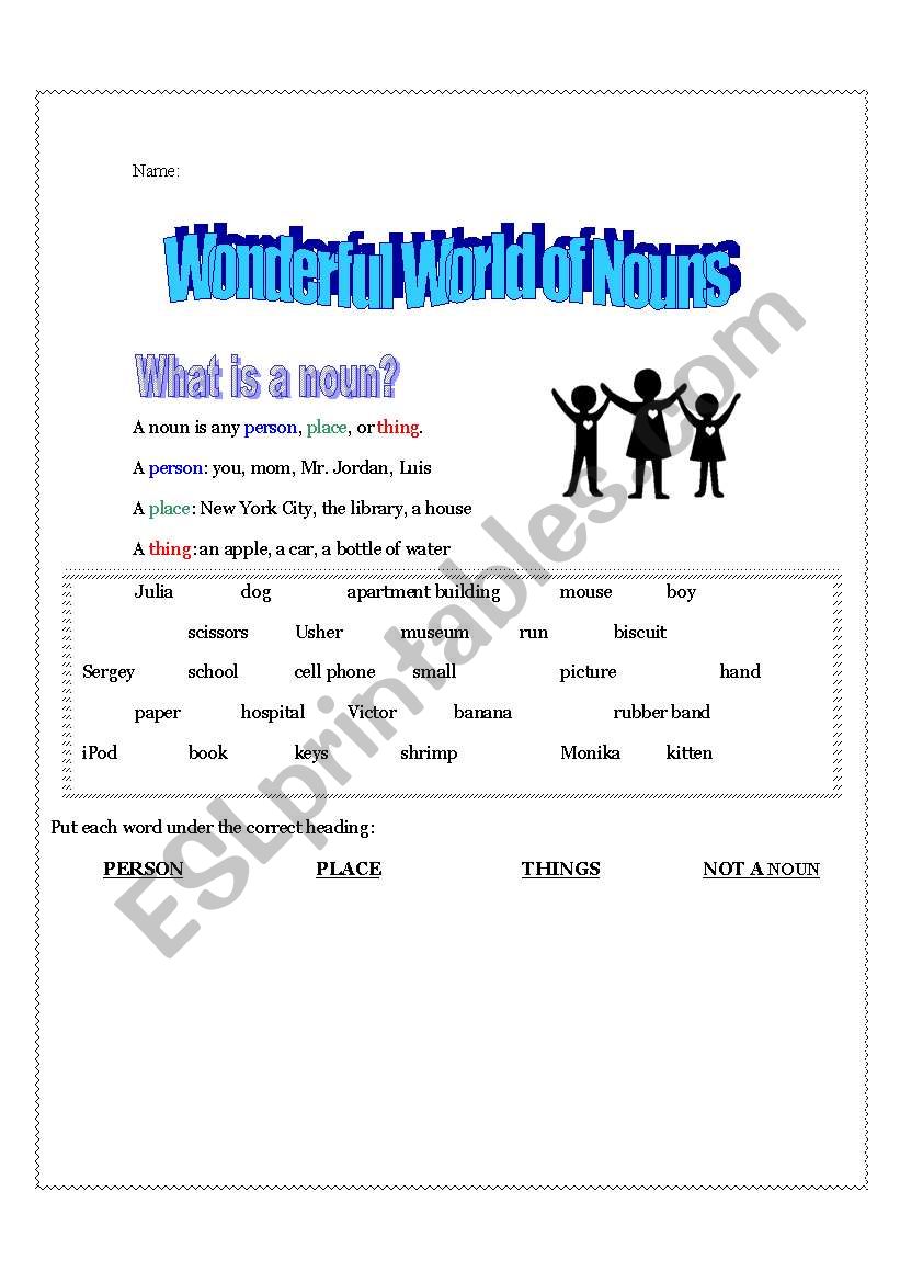 Wonderful World of Nouns worksheet