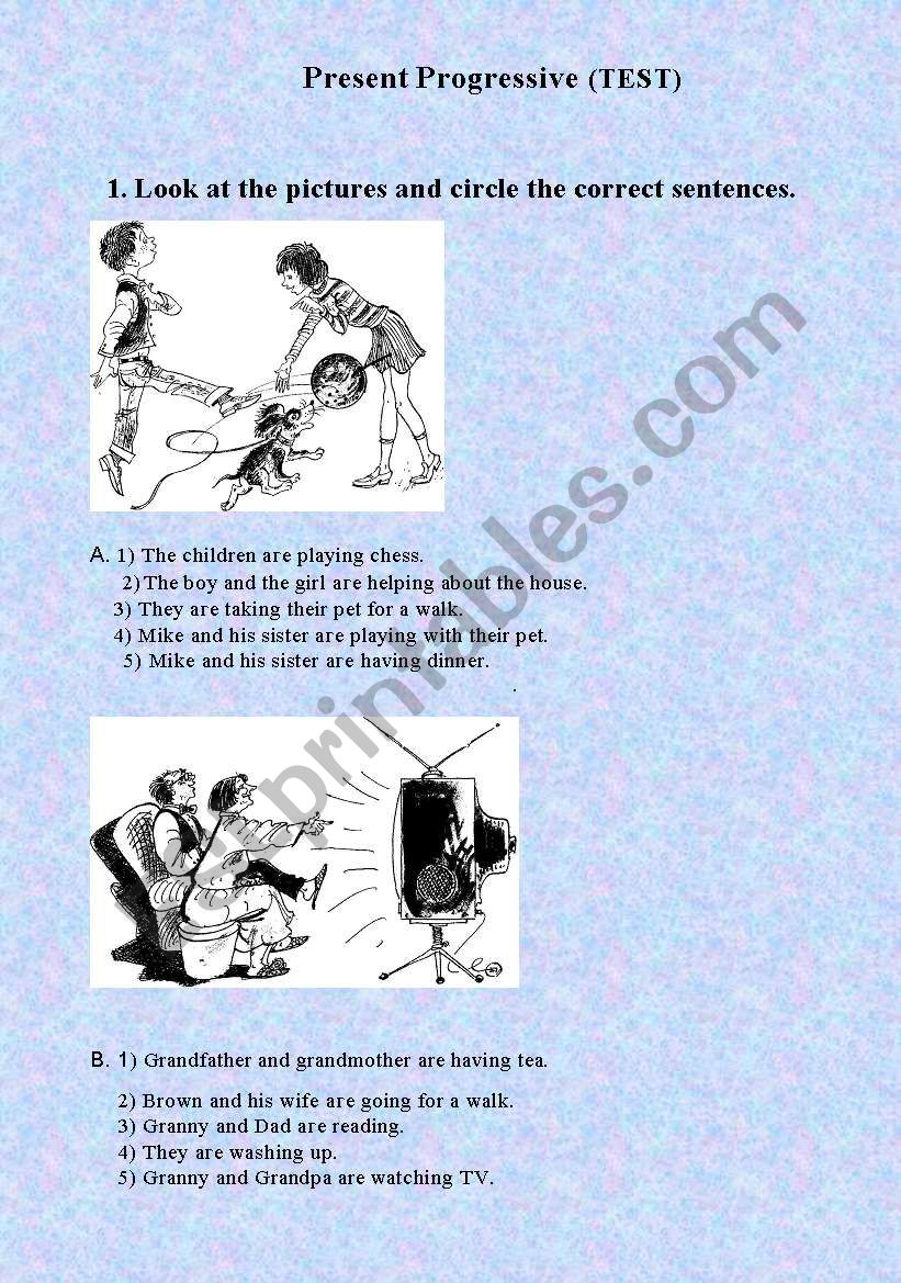 Present progressive (Test) worksheet