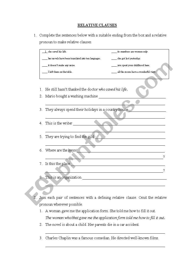 Relative clauses worksheet