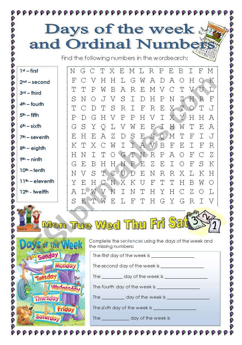 Days of the week and Ordinal Numbers