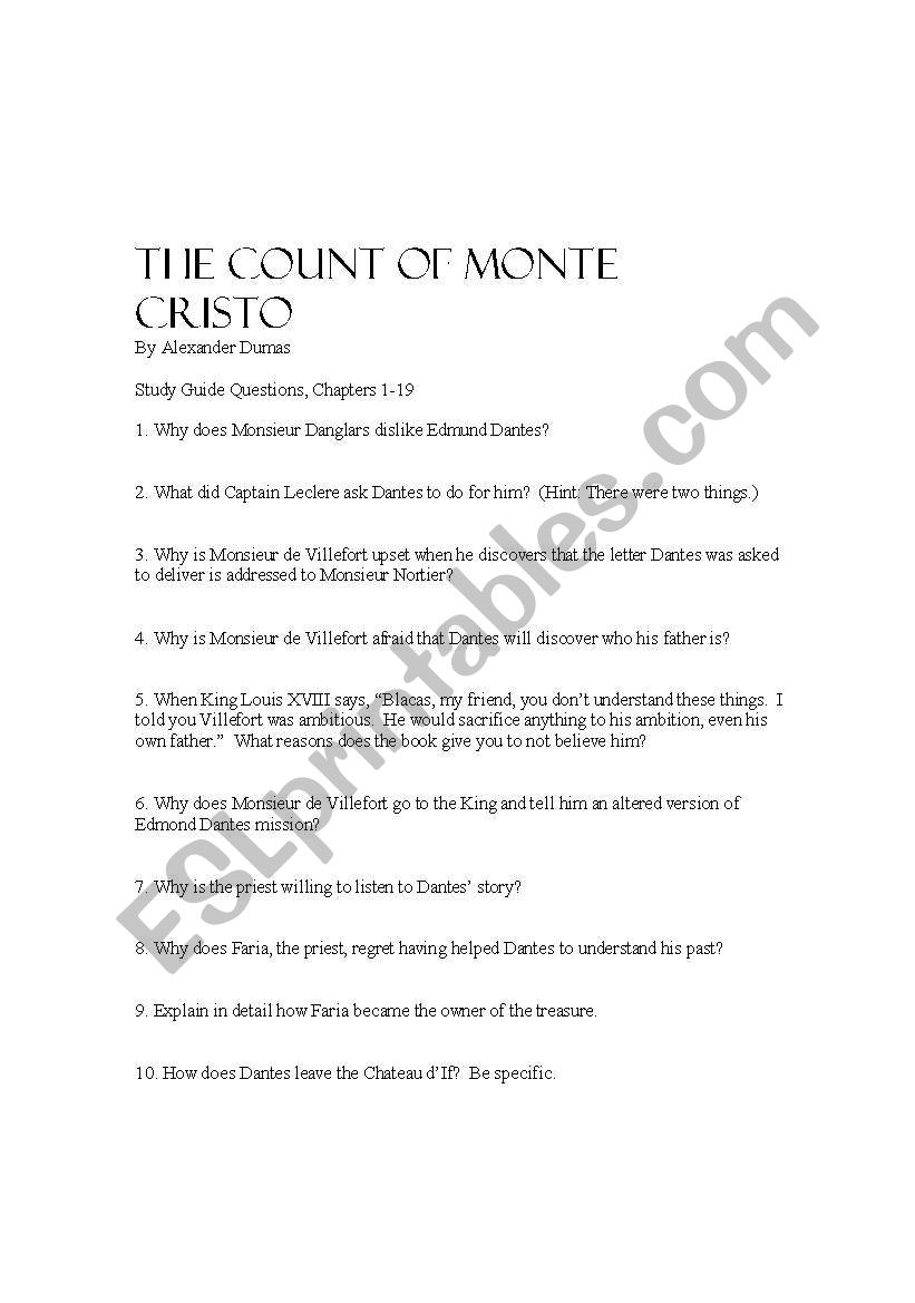 Count  of Monte Cristo Study Guide