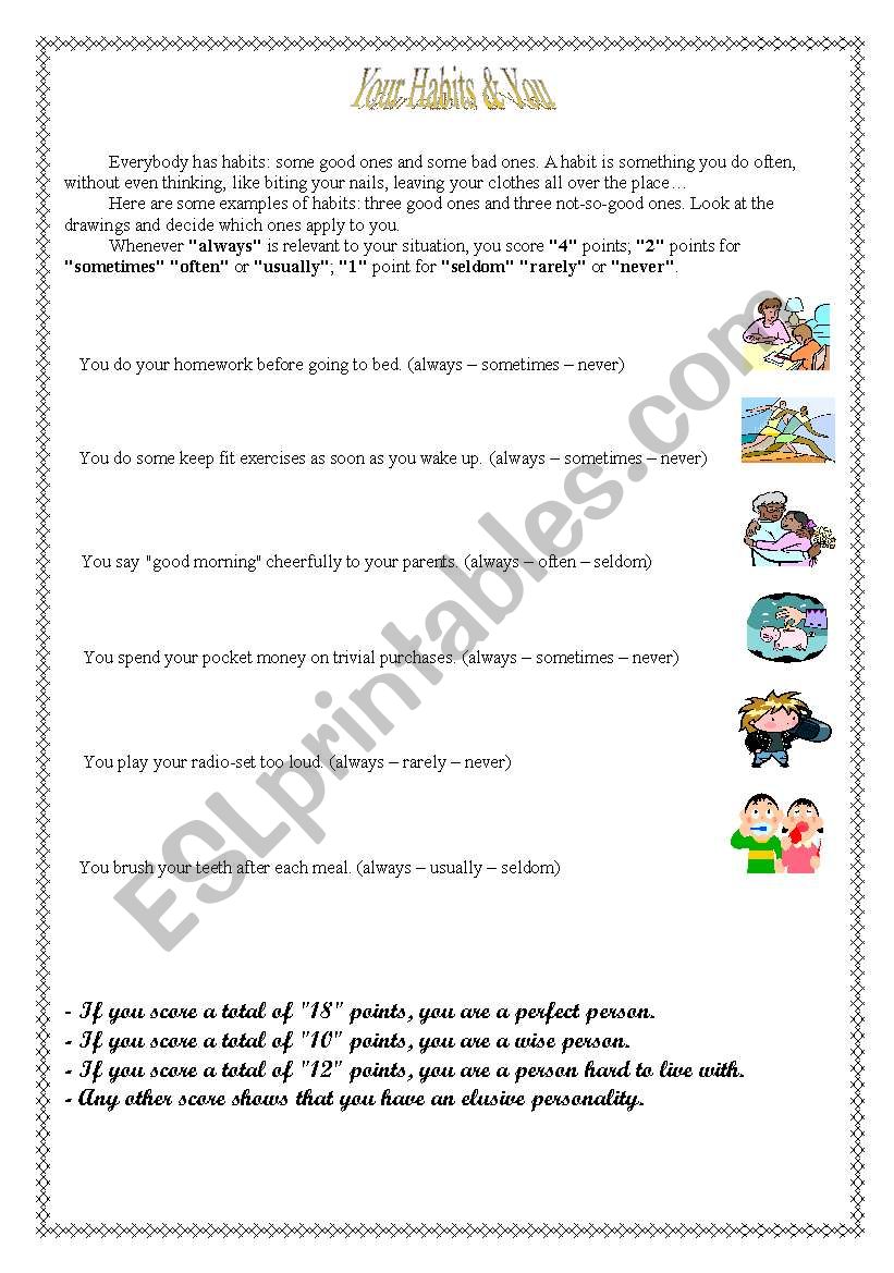 your habits & you worksheet