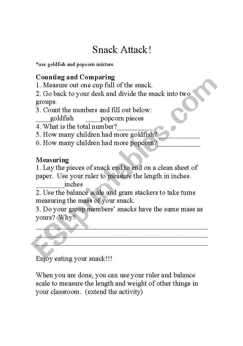 Snack Attack worksheet