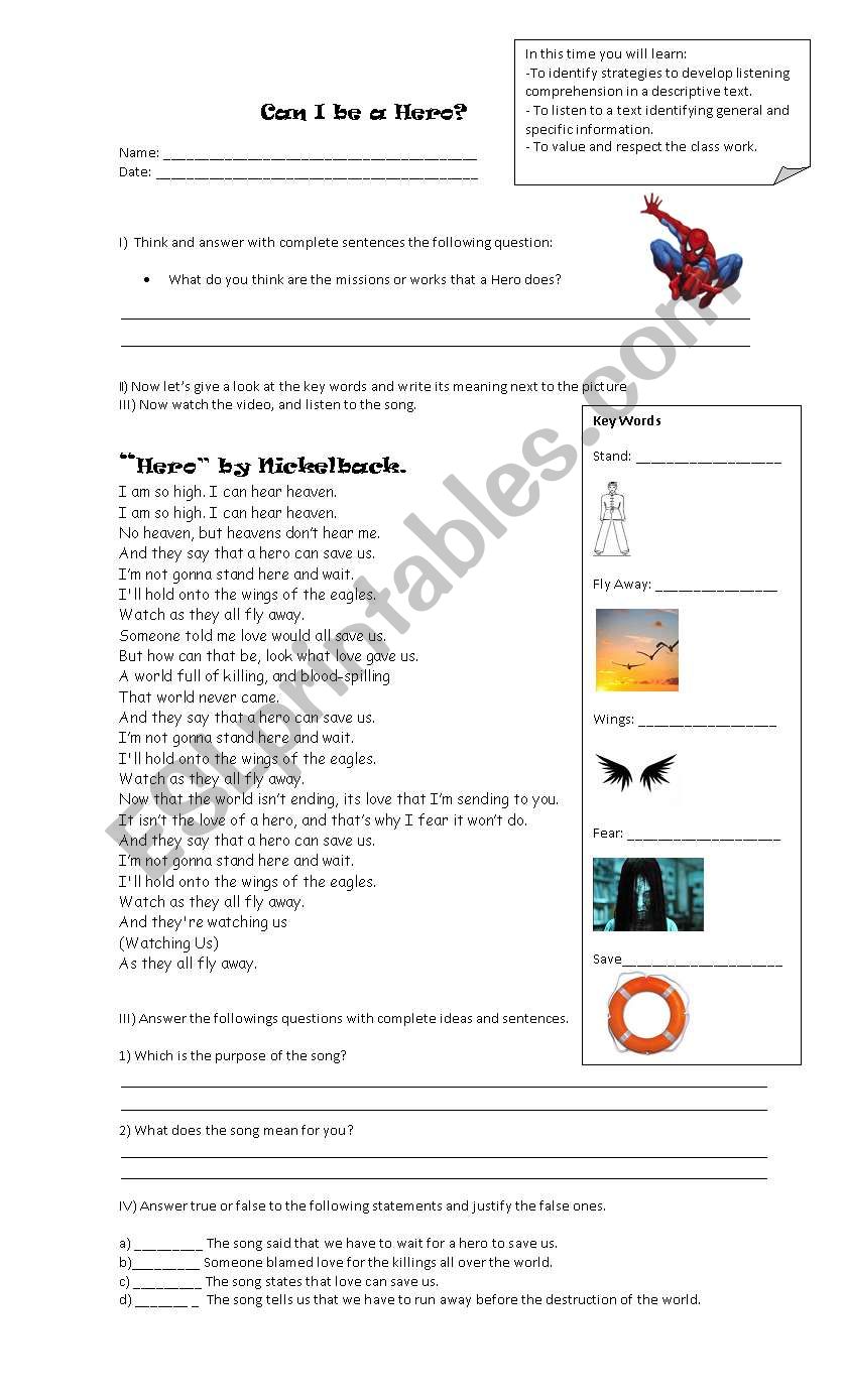 Can I be a hero? worksheet