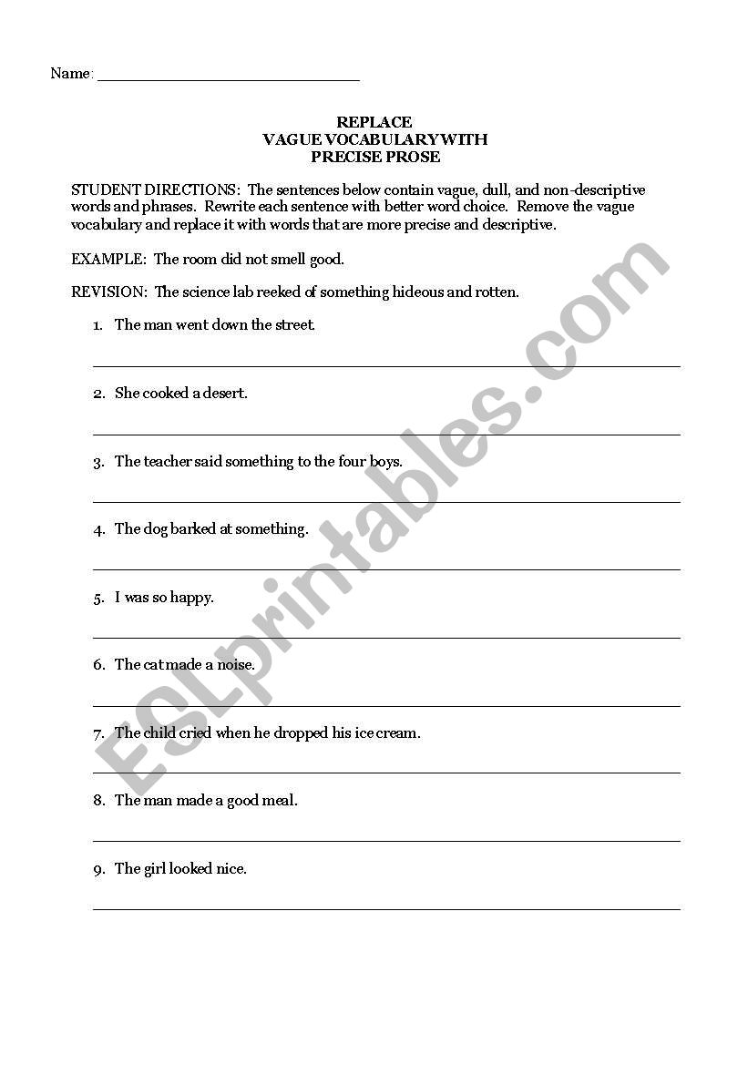 Descriptive language worksheet