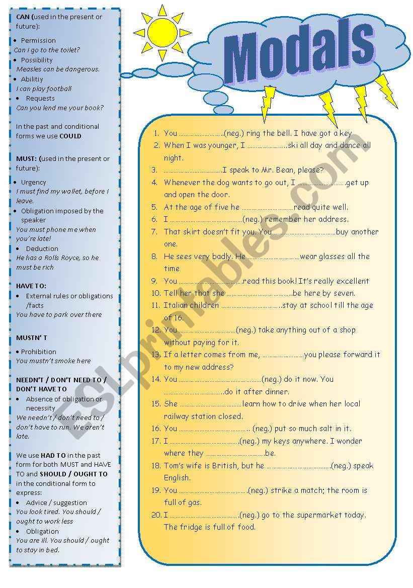 Modals worksheet