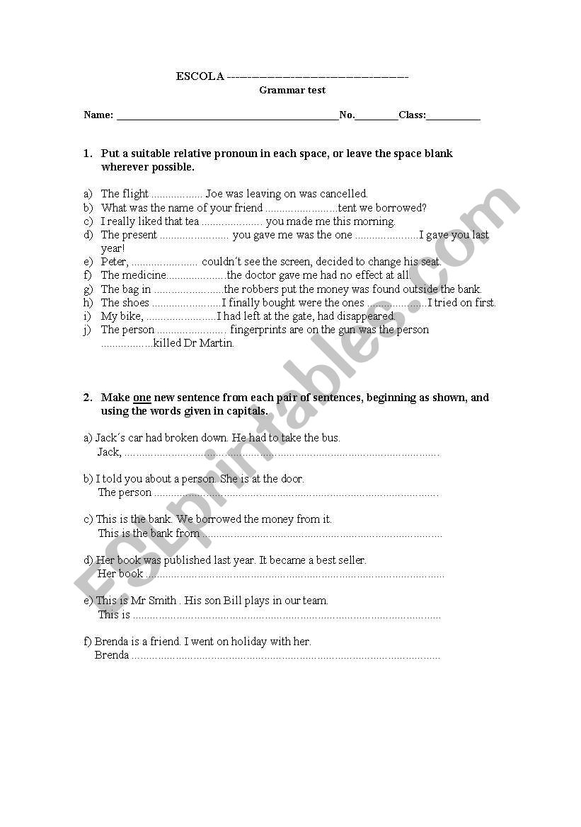 Relative Pronouns worksheet