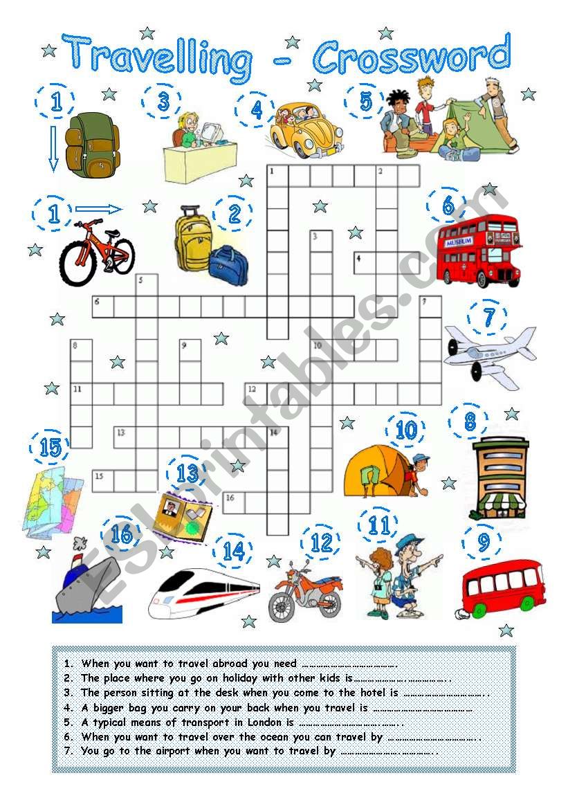 Travelling 2 - Crossword worksheet