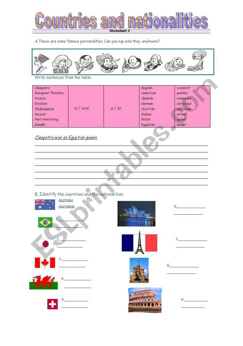 Countries and nationalities worksheet