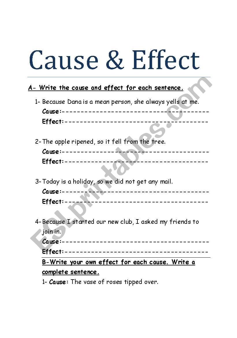 Cause and Effect worksheet