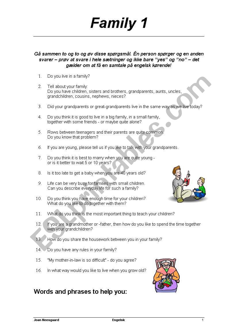 Family Questions worksheet