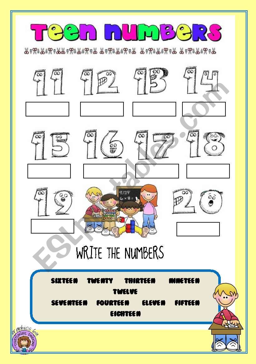 WRITING TEEN NUMBERS 11 TO 20 worksheet