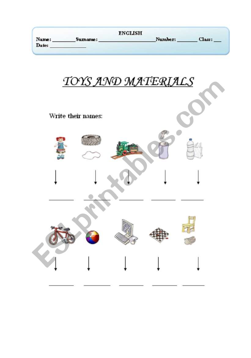 Toys and materials 2 worksheet