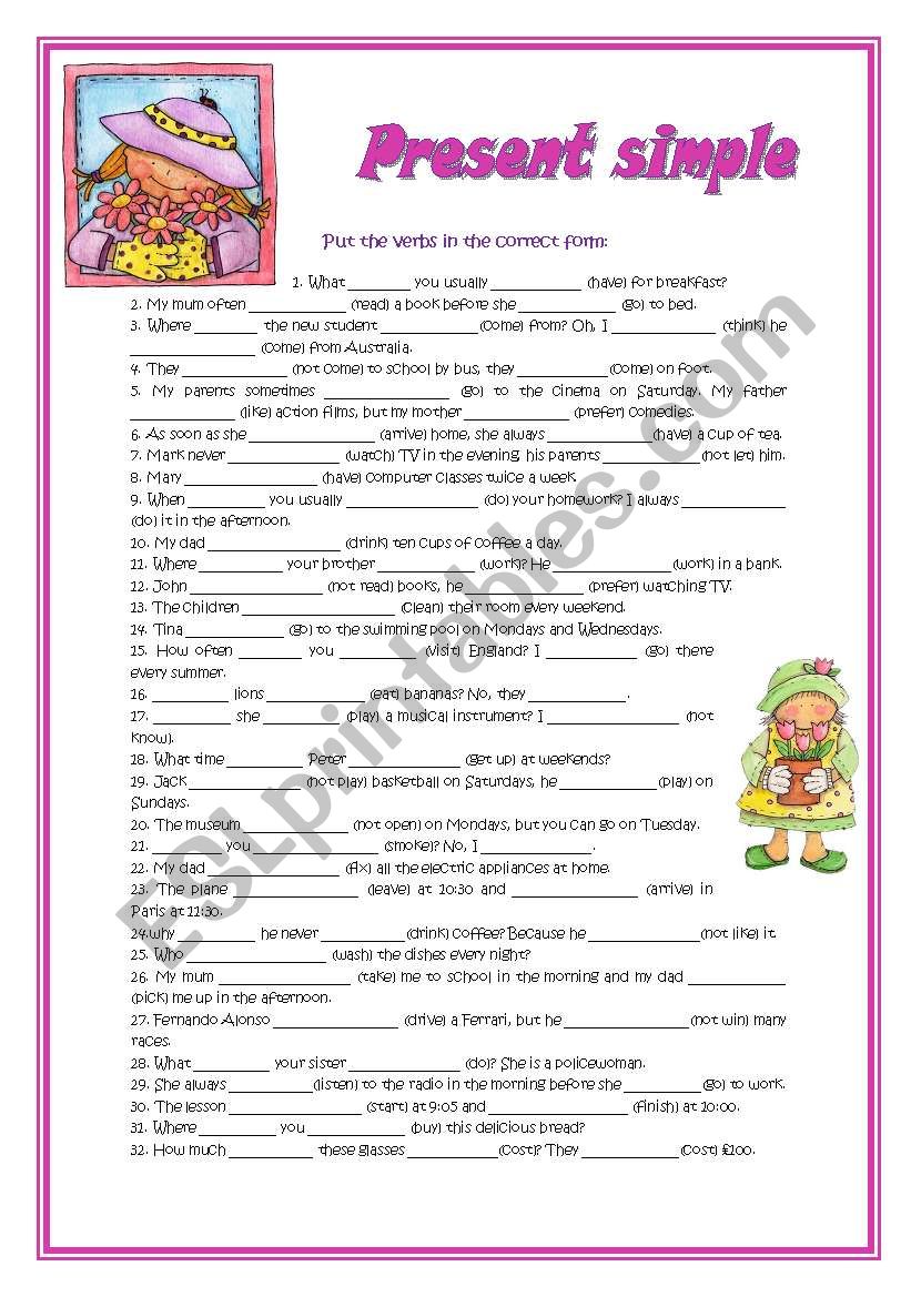 Present simple worksheet