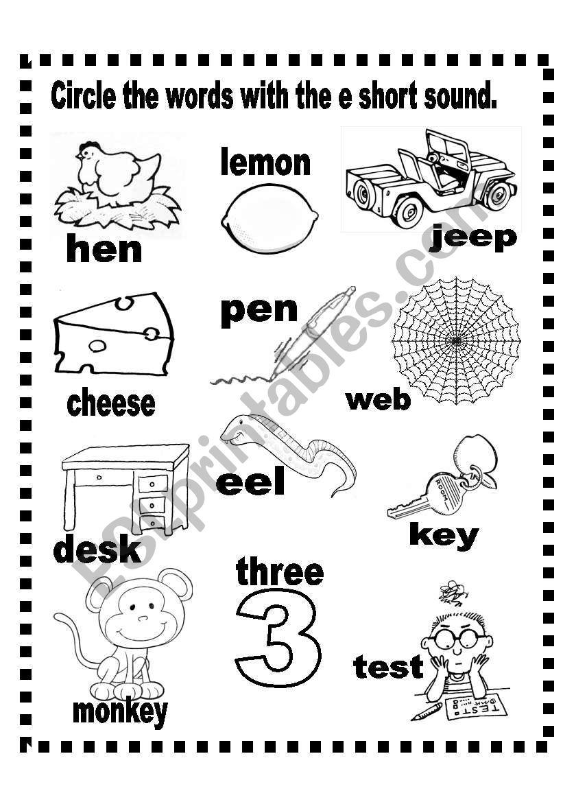 Short e  and o sound worksheet