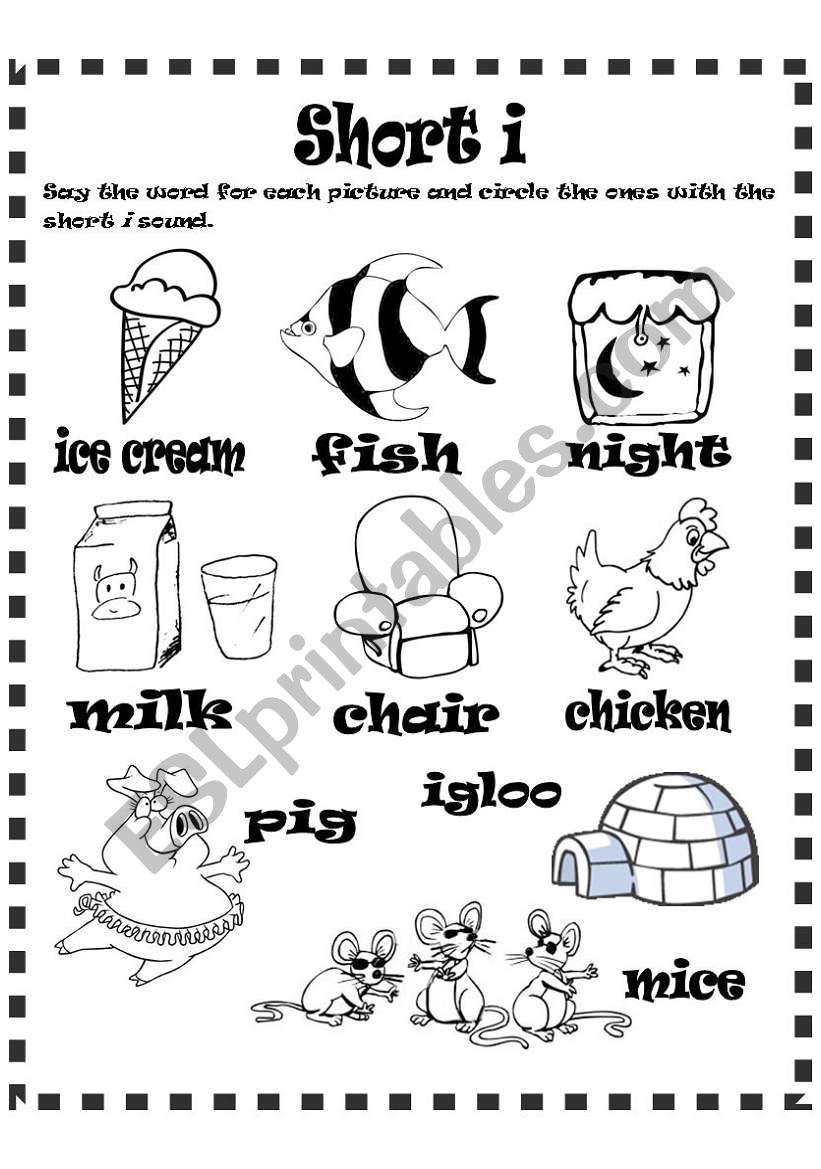 Short i sound worksheet