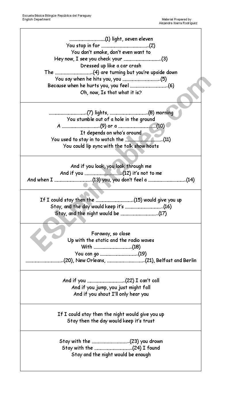 far away, so close worksheet