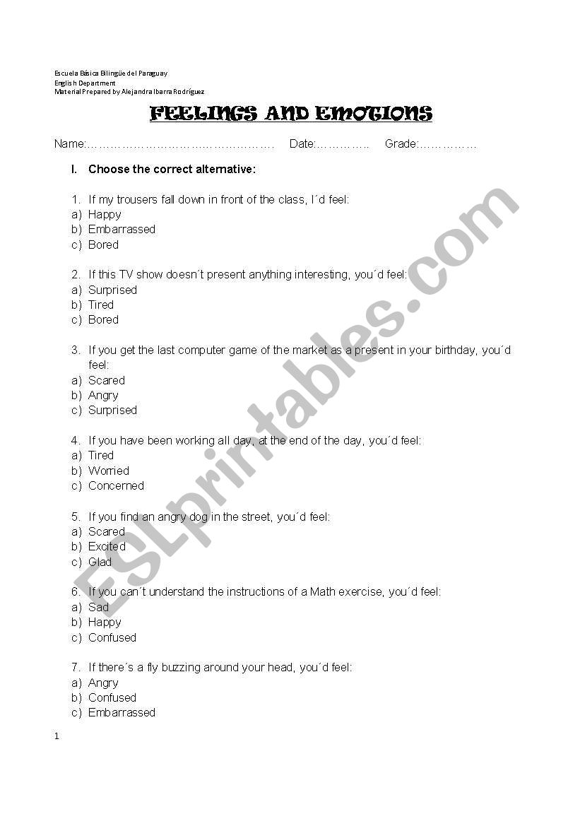 feelings and emotions worksheet