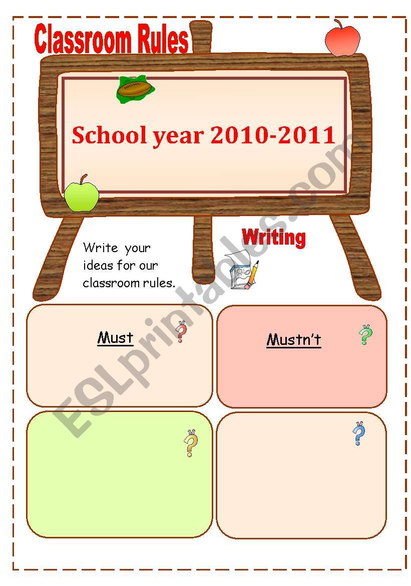 Classroom rules writing worksheet